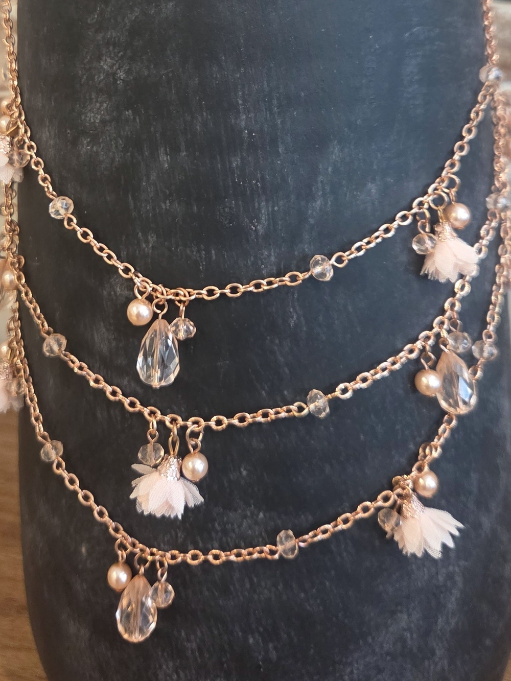 Charming Charlie Necklace and Earing Set with Floral & Pearl Charms